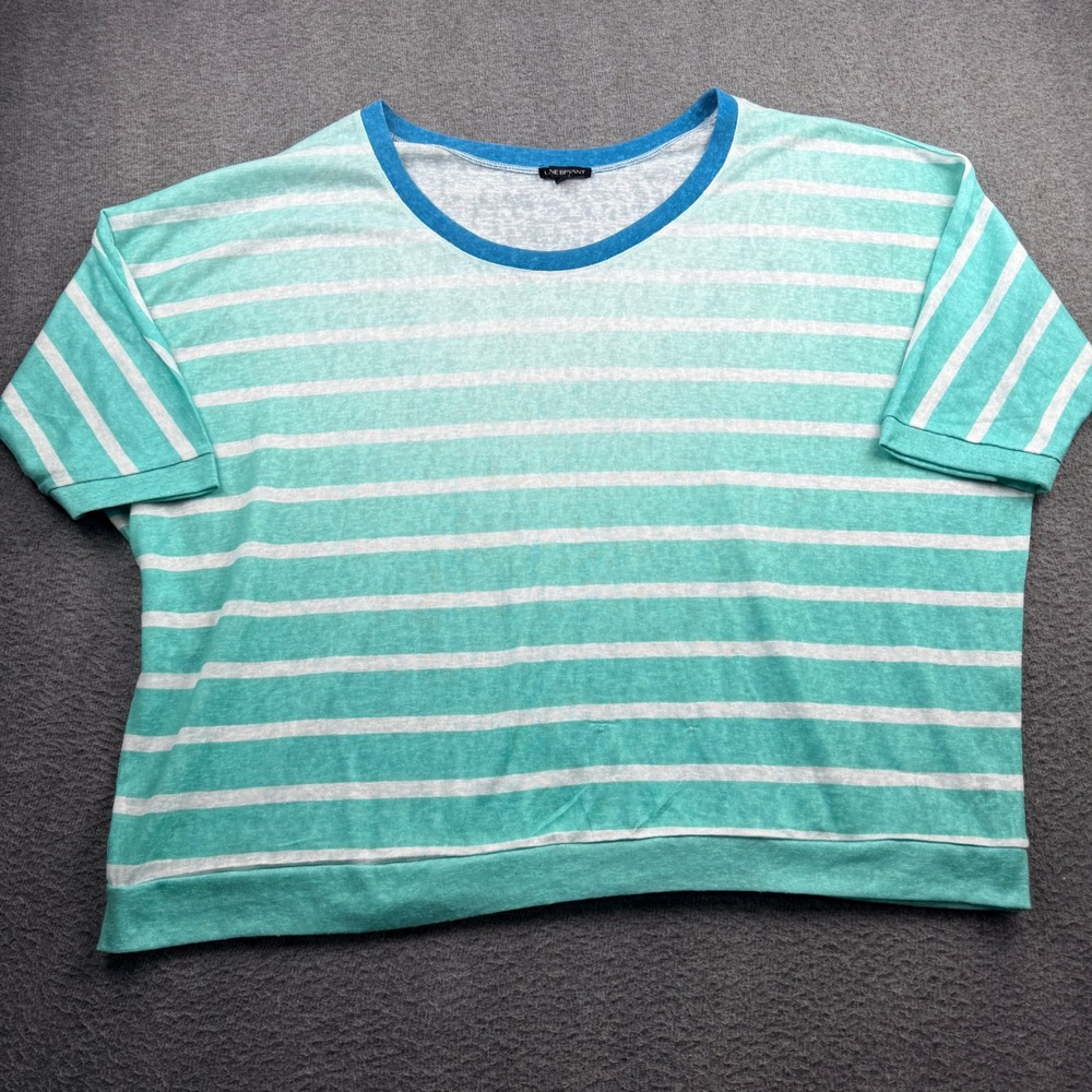 Lane Bryant Striped Top Women's 26/28 Green White Blue Short Sleeve Knit Tee